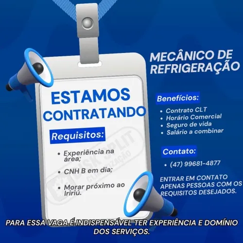 Mecânico de Refrigeração e Auxiliar de Obras