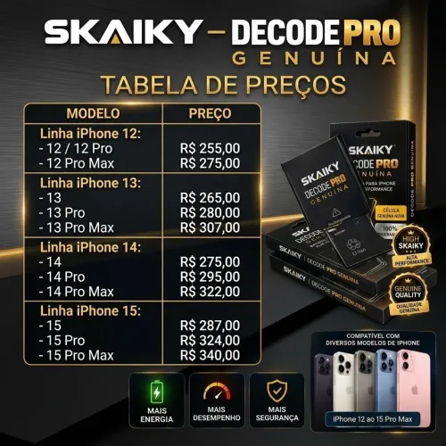 Bateria Skaiky Decode Pro Genuína iPhone - Saúde 100% + Peça Genuína iOS