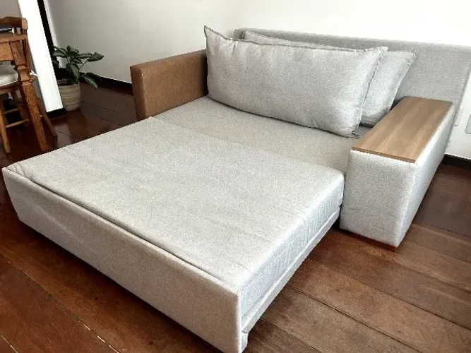 Sofá Cama Cinza em Linho - Higienizado e Conservado / Retirada no Local