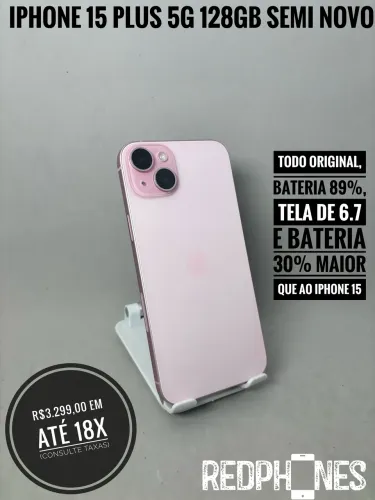 Loja física. Aceitamos trocas em iPhone's ou Android. iPhone 15 Plus 128GB 89%