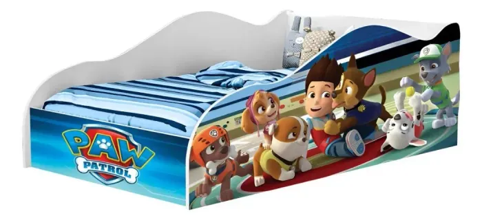 Cama Carro Patrulha Canina Com Proteção Lateral MDF Com Adesivo Resistente e Alta Definiçã