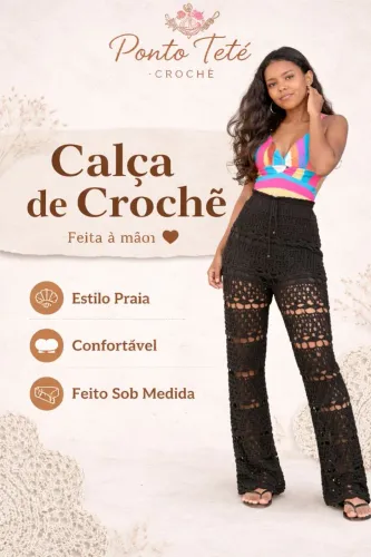 CALÇA DE CROCHÊ PRAIA COR PRETO
