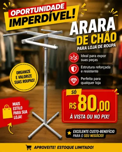 Araras de chão pra lojas de roupas