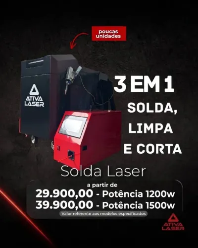 Solda Laser 3X1 1.200 e 1.500W l 5x Mais rápida que métodos traidicionais!