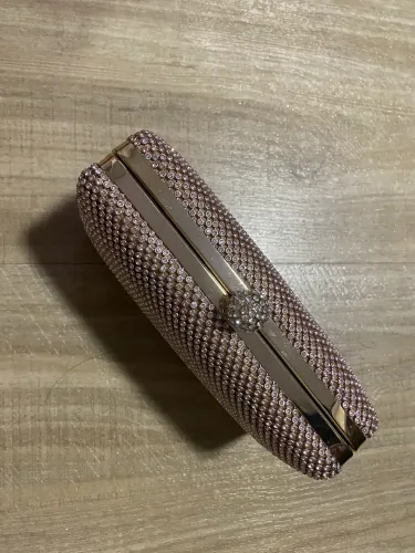Bolsa de Festa Carteira Clutch Festa Brilho Strass Rose Gold