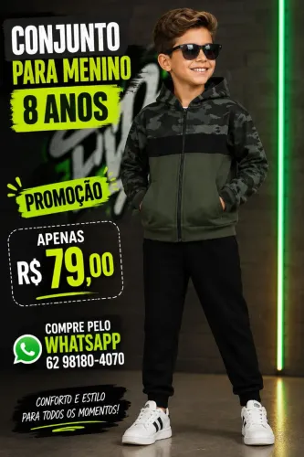 CONJUNTO MOLETOM COM CAPUZ MENINO 8 ANOS ALAKAZOO