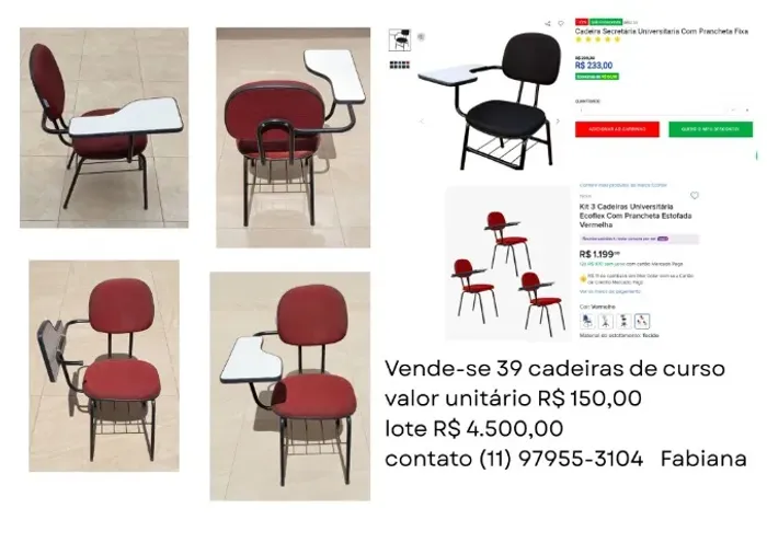 cadeiras com prancha de estudos para curso 