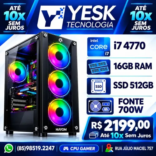 CPU i7 4770 SSD 512GB 16GB RAM FONTE 700W Até 10x Sem Juros