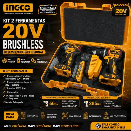 Kit parafusadeira e furadeira de impacto 20v