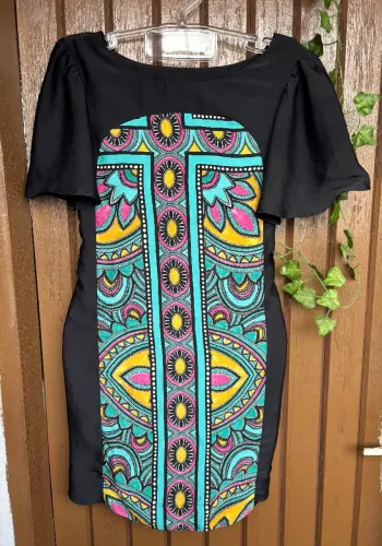vestido farm preto estampado p