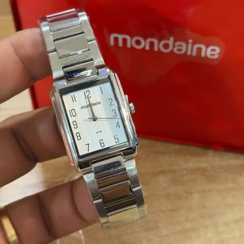 Relógio unissex quadrado prata mondaine original atm5