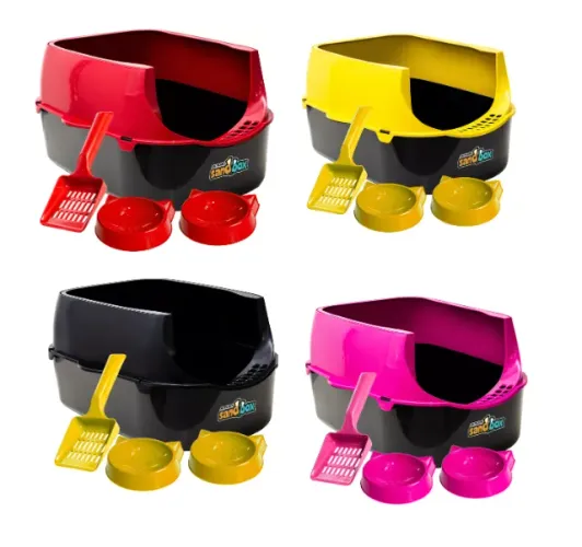 Caixa de Areia Para Gatos Grande Sandbox Com Kit Pazinha e 2 Comedouros - Jel Plast