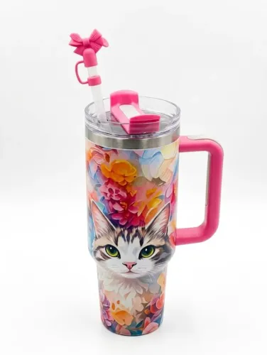 Copo Térmico  1200ml Personalizado Gato+ Canudo