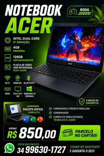 Notebook Acer completo + Brinde