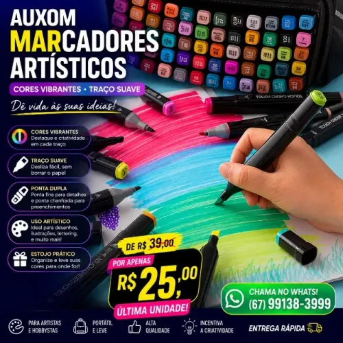 ? Kit 36 Canetinhas Ponta Dupla | Entrega Rápida em Campo Grande