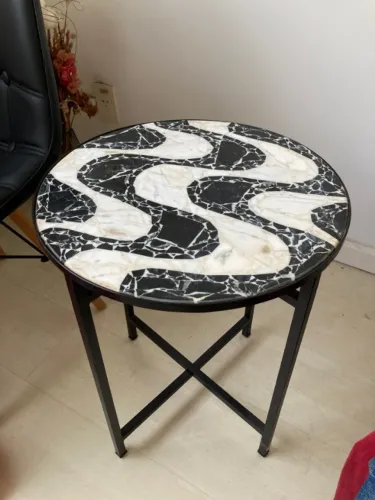 Mesa Redonda Com Calçada Do Rio De Janeiro, Preto Branco Mármore - Novo