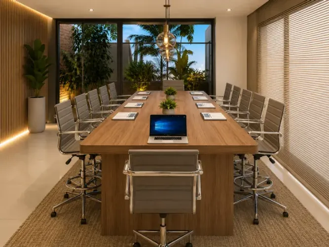 Mesa de Reunião Top Wood Clean Delluxe: L450cm x P105cm x A75cm x 45mm