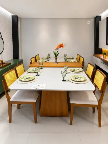 CONJUNTO MESA DE JANTAR COM 10 CADEIRAS - MEDIDAS 2.70x1.36