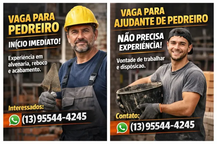 CONTRATAÇÃO DE AJUDANTE DE PEDREIRO