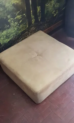 Puff Cubo Tok&Stok Suede Bege / Marrom Claro - Ótimo Estado