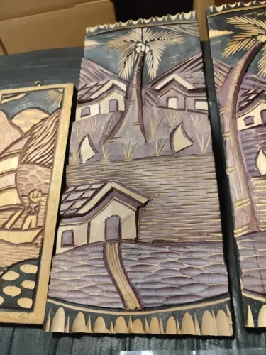 Lote de 4 quadros antigos de madeira - arte popular