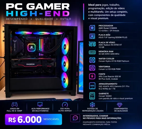Computador Gamer Ryzen 9 5900X - RX 6700 XT - 32Gb