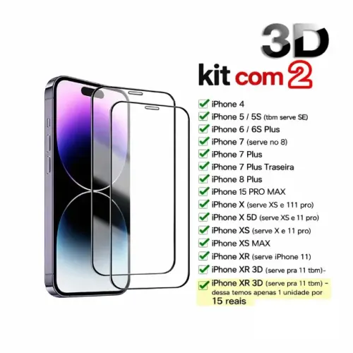 Kit 2 Películas de Vidro para iPhone Diversos Modelos