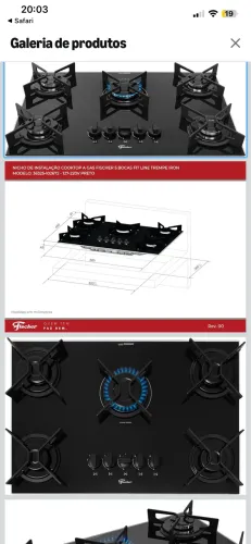 Fogão Cooktop Fischer 5 bocas com grade ferro fundido