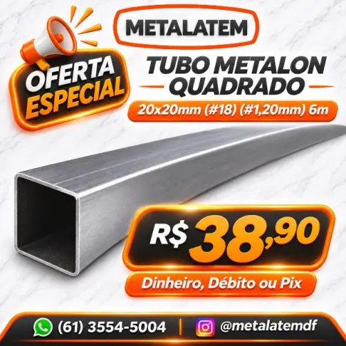 TUBO METALON QUADRADO 20X20mm (#18) (#1,20mm) 6m