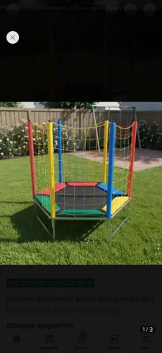 Trampolim P infantil - 1,30 por 1,30 com 50 cm abertura. A tela central precisa de reparo.