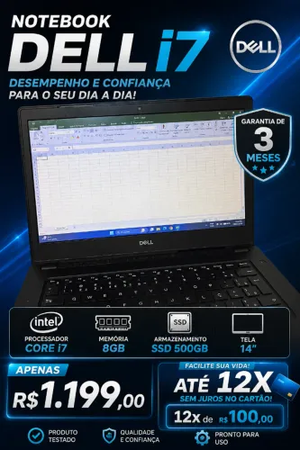 Notebook Dell Latitude 3480 i7 8GB SSD 500GB 14? - Revisado Windows 11 e Office