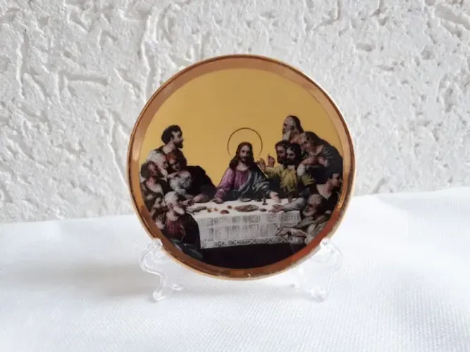 Prato Porcelana Decorativo Jesus Santa Ceia 8 Cm