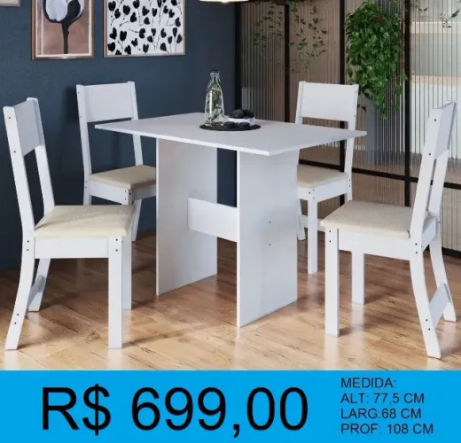 Mesa com 4 cadeiras em promoção - Parcele sem juros! 