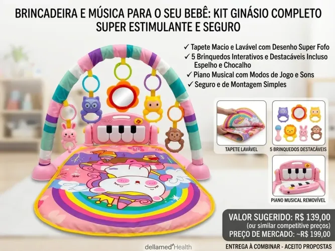 Tapete de Atividades Infantil com Piano Musical e Brinquedos - Unicórnio