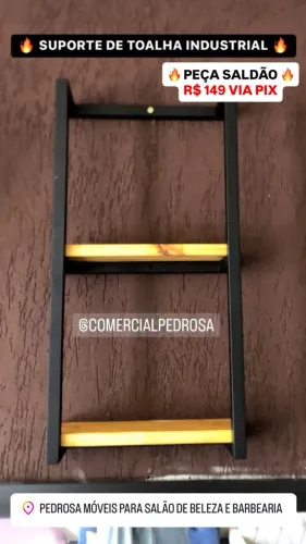 Suporte de Toalha Prateleira Industrial Preto com Pinus em Promoção Saldão