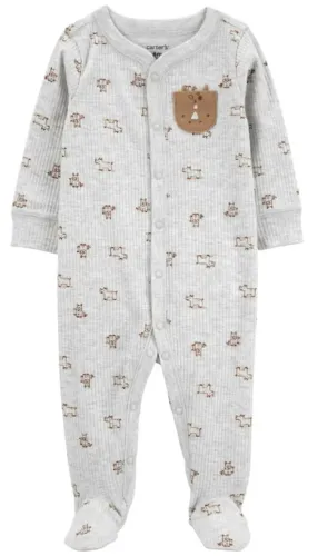 Macação Carter's - 3 meses - Canelado Bichinhos com Bolso - Cinza