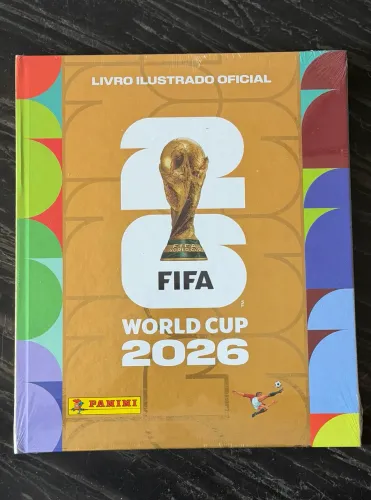 ÁLBUM DE FIGURINHA DA COPA 2026 CAPA DURA DOURADO + 12 PACOTES DE FIGURINHAS 