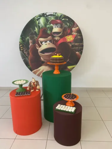 Painel Tecido Redondo 1,50 Com Elástico Sublimado Donkey Kong