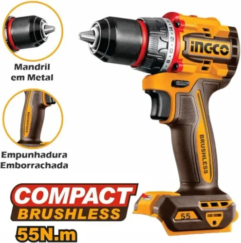 Parafusadeira e Furadeira 20V Ingco A Bateria Brushless 55Nm