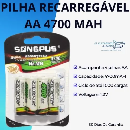 Pilha Recarregável AA 4700 Mah - Loja física