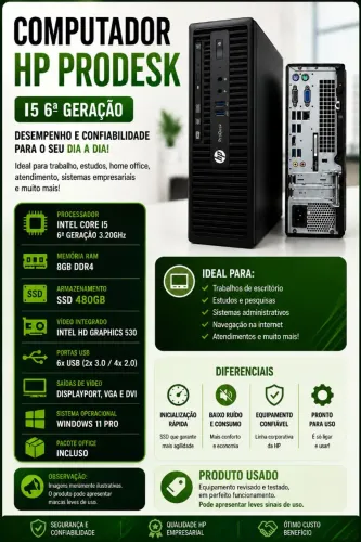 PRODESK I5 | 8GB DDR4 | SSD 480GB | WIN11PRO | OFFICE | FONTE 80PLUS