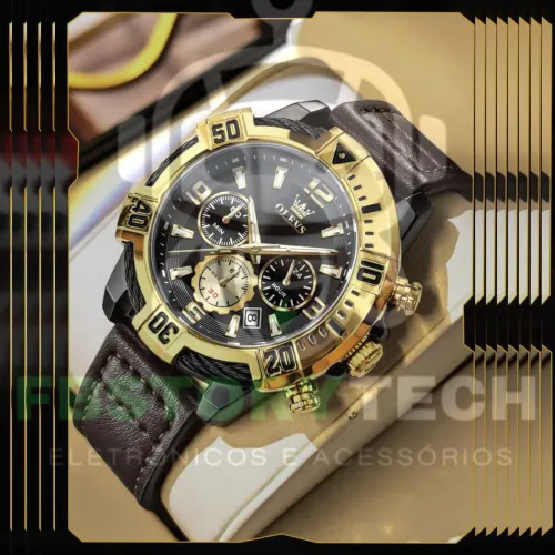 Relógio Social Casual Masculino COURO LEGÍTIMO OLEVS 2999 Original Elegante<br>