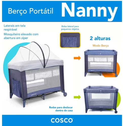 Berço Cosco Kids Nanny, 0 a 18kg, Azul Rajado