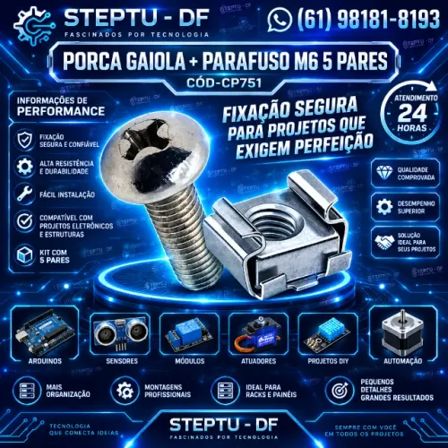 Porca Gaiola + Parafuso  M6 5 Pares  Arduino Automação COD-CP751  