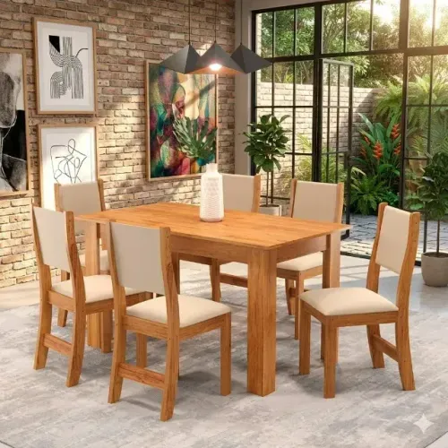 Jogo de Mesa Sala de Jantar Violeta com Cadeiras - Cor Bronze