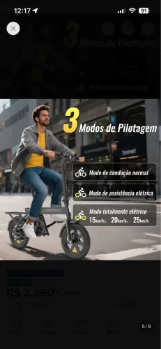 Bike elétrica honeywhale 350 watts de potência