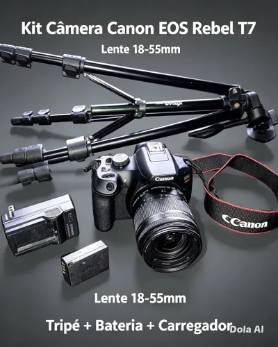 Vendo Câmera Canon EOS Rebel T7 ? Semi-nova + Lente + Tripé + Carregador 2 alças.