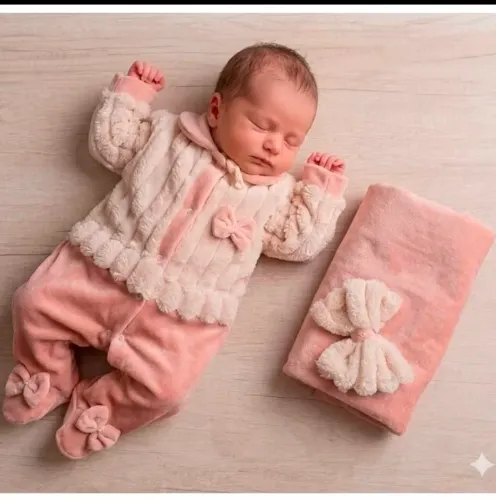 Saída de maternidade bebê menina Plush anos inverno Sintonia Alice rosé com Manta