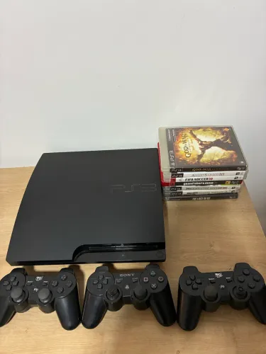 PlayStation 3 desbloqueado + 3 controles + jogos - funcionando perfeitamente