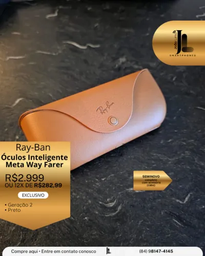 RAY-BAN, ÓCULOS INTELIGENTE META WAY FARER, GERAÇÃO 2, PRETO, SEMINOVO, EXCLUSIVO!